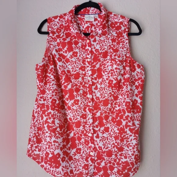 St. John's Bay Red and White Sleeveless Button Down Shirt Top Size XL - Picture 1 of 7